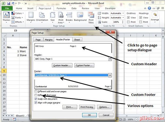 Setting Header and Footer